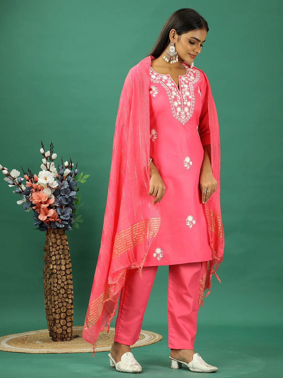 Bollywood Vogue Ready To Wear Pink Rayon Embroidered Straight Pant Suit - Image 4