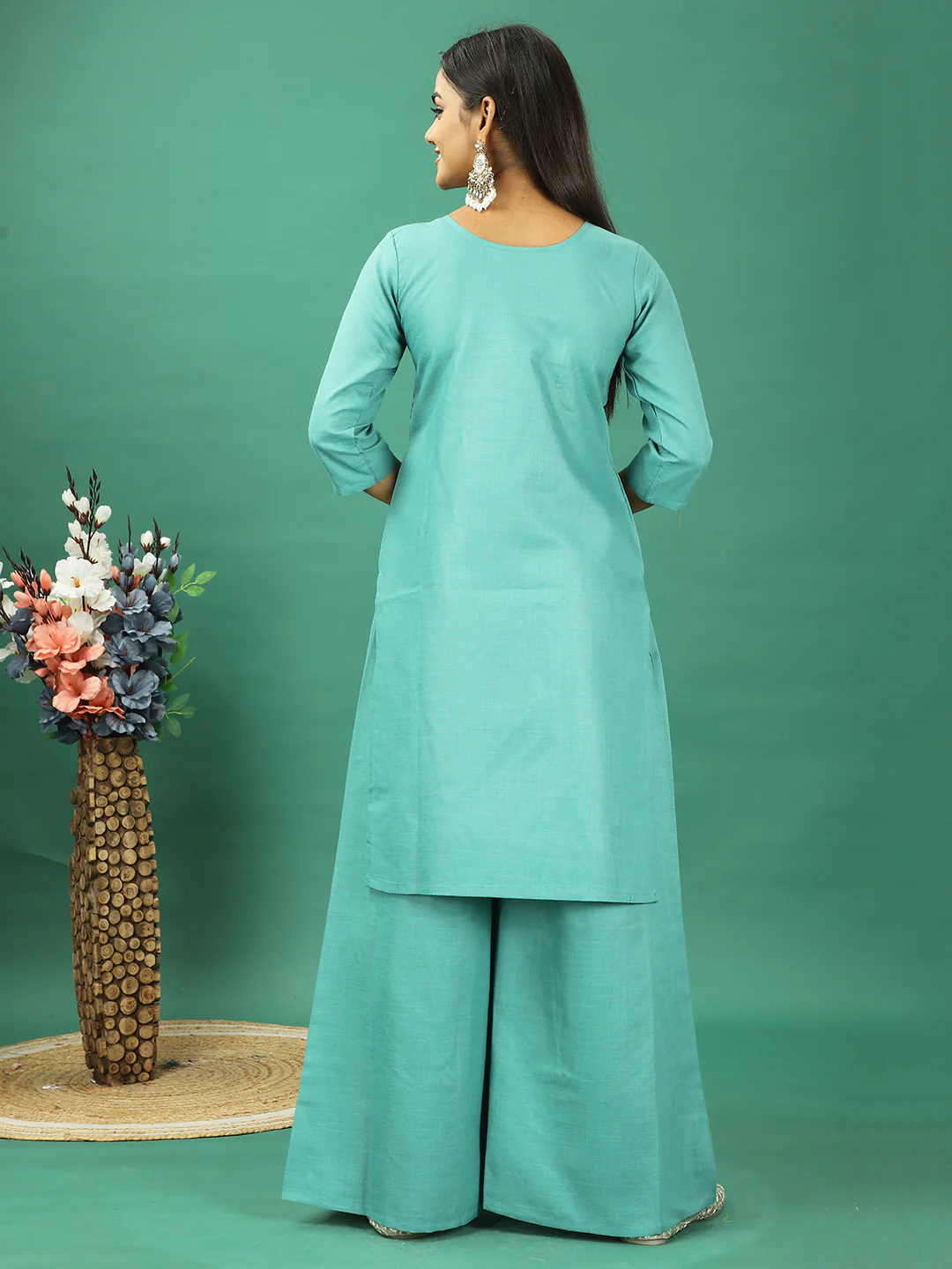 Bollywood Vogue Ready To Wear Green Rayon Embroidered Palazzo Suit - Image 7