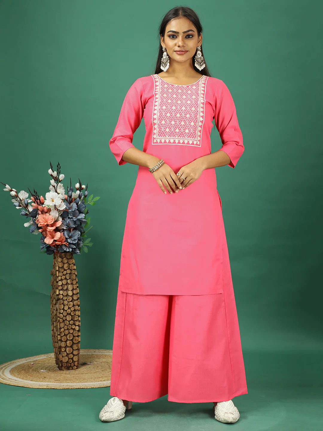 Bollywood Vogue Ready To Wear Peach Rayon Embroidered Palazzo Suit - Image 3