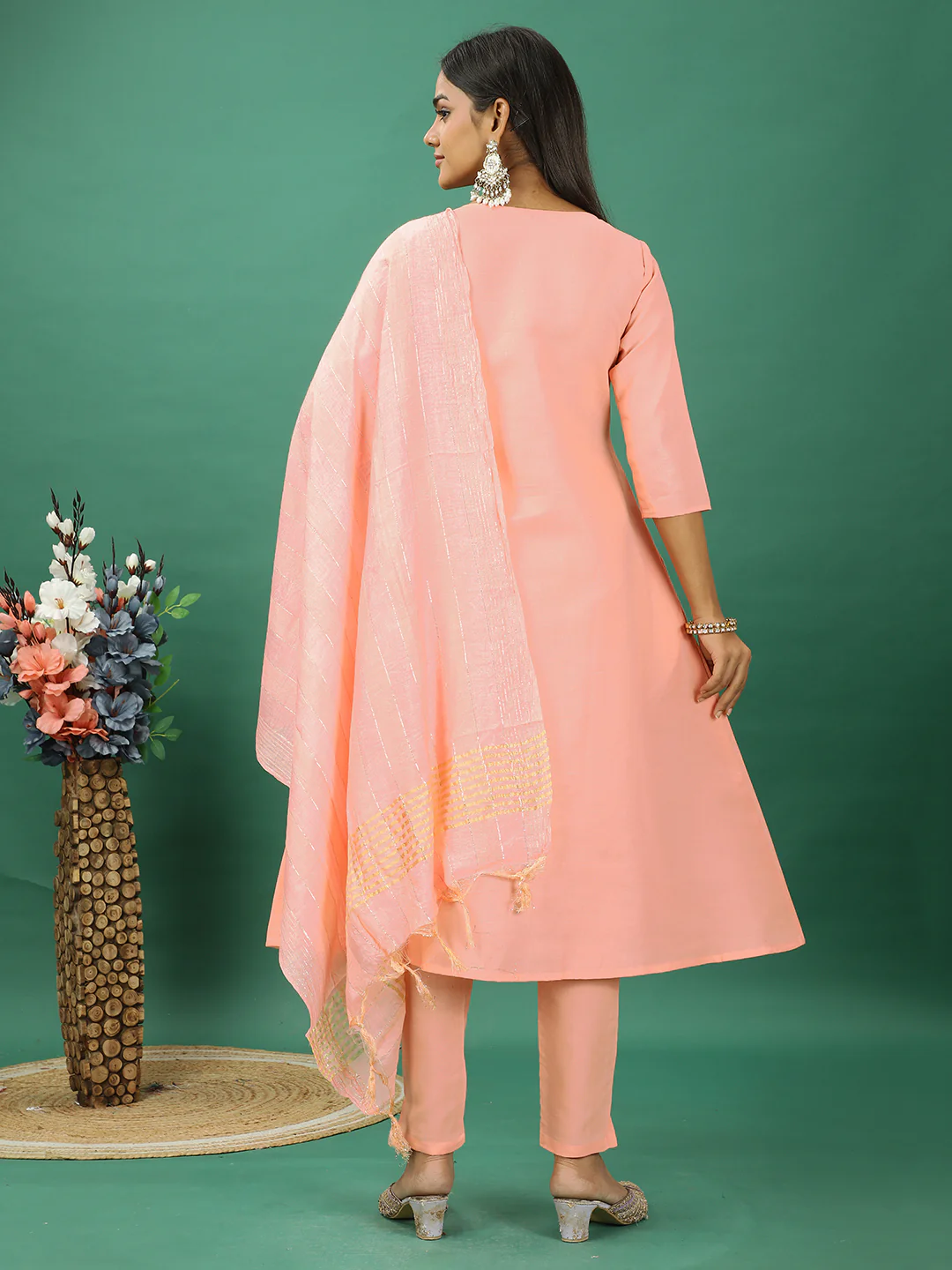 Bollywood Vogue Ready To Wear Peach Rayon Embroidered Narrow Straight Pant Suit - Image 7