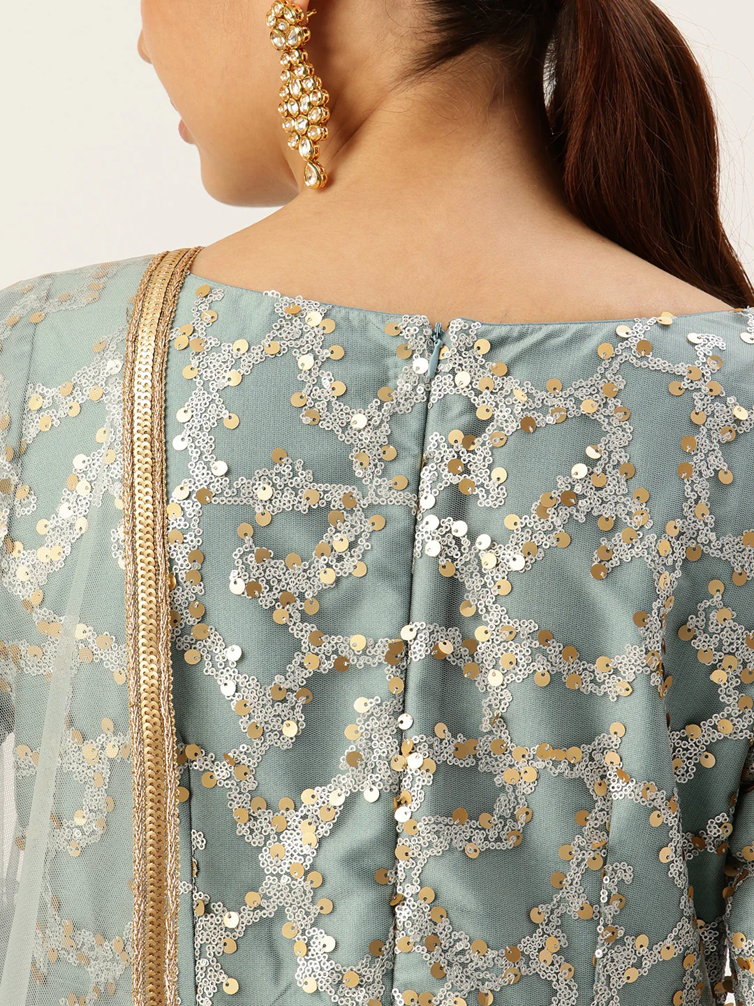 Bollywood Vogue Ready To Wear Blue Embroidered Net Anarkali Suit - Image 4