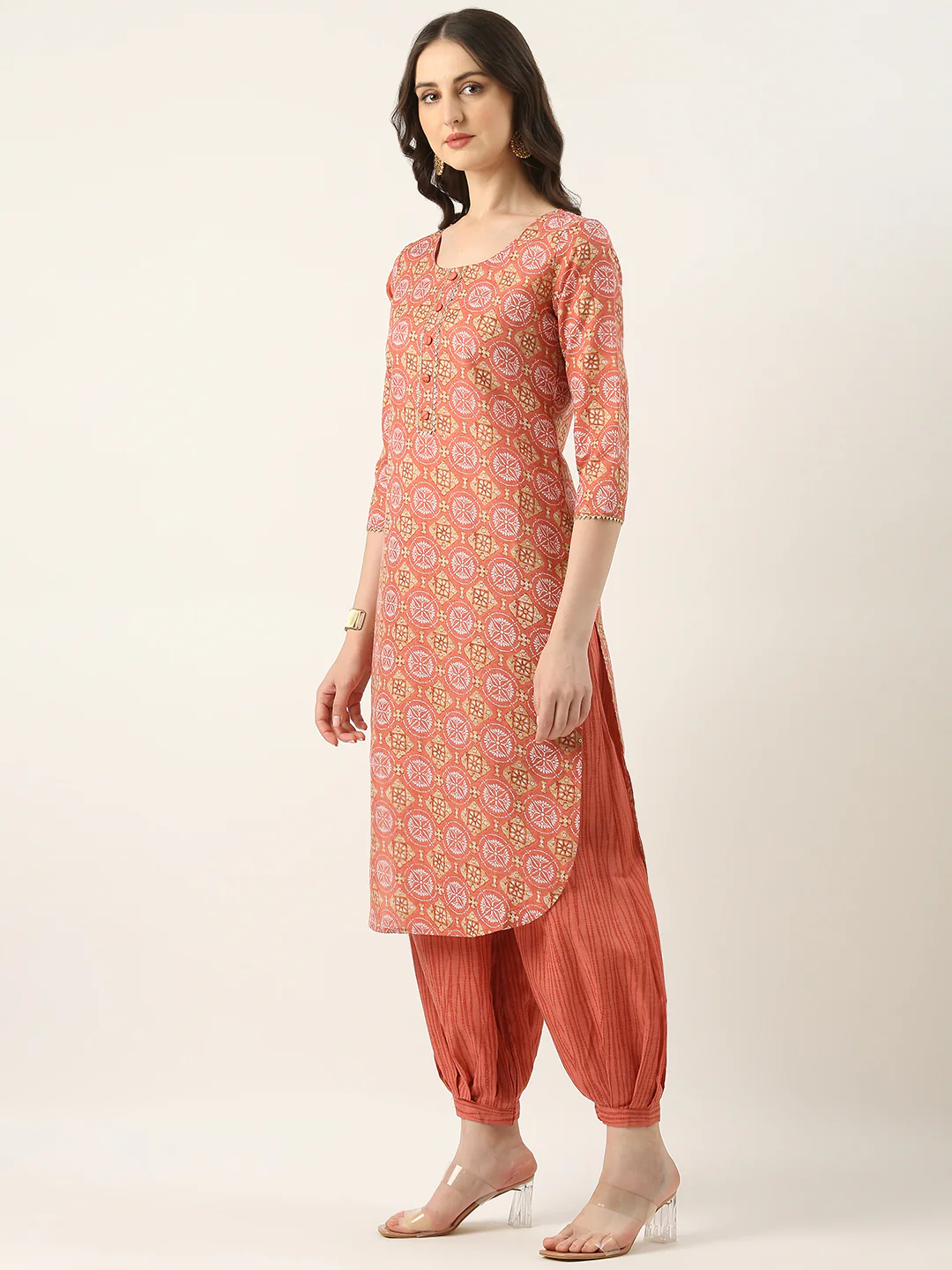 Bollywood Vogue Ready To Wear Pink Semi Cotton Printed Salwar Suit - Image 3