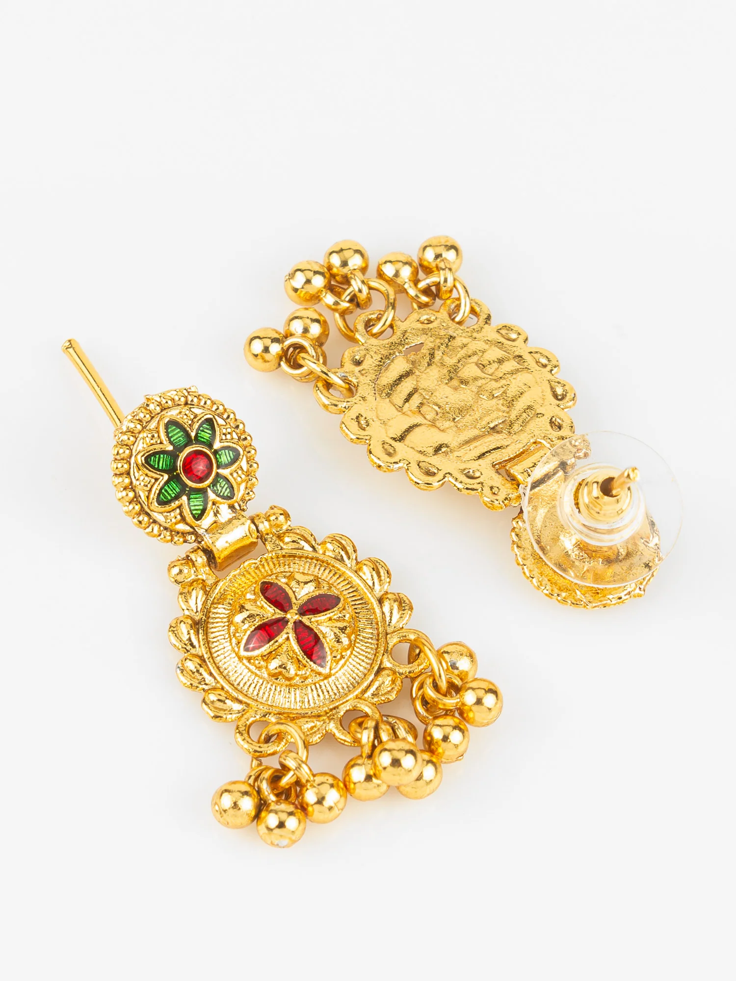 South Indian Gold-Plated Necklace Set | Traditional Bridal Temple Jewellery with Earrings - Image 3