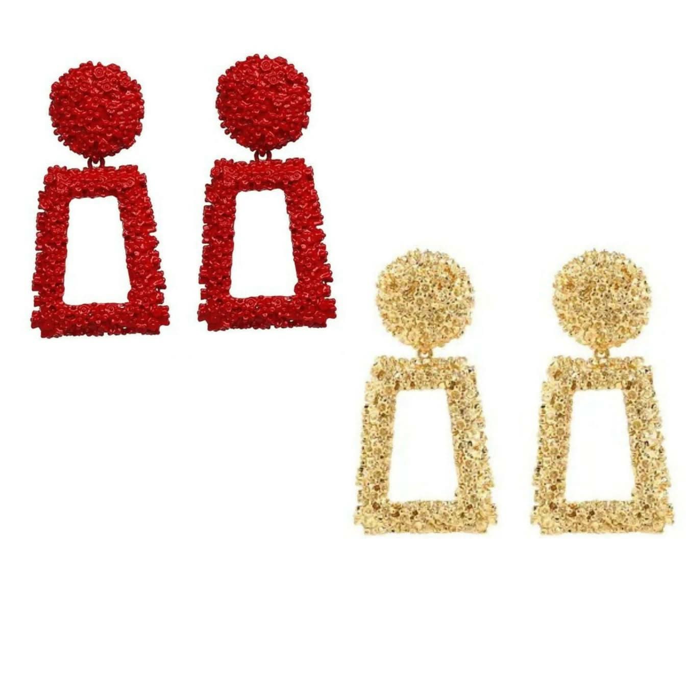 Red & Gold Geometric Earrings Combo Set of 2 Bold & Beautiful Statement Earrings