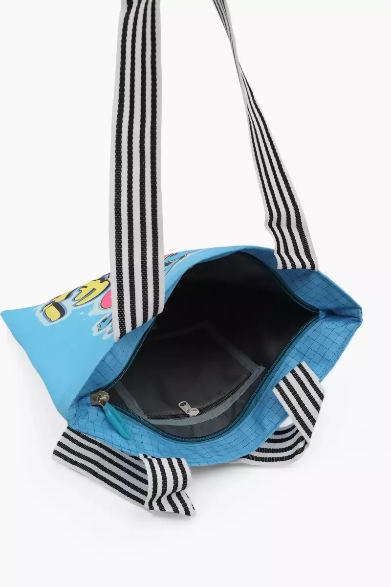 Stylish Printed Canvas Shopping Bag for Girls (Sky Blue) - Image 3