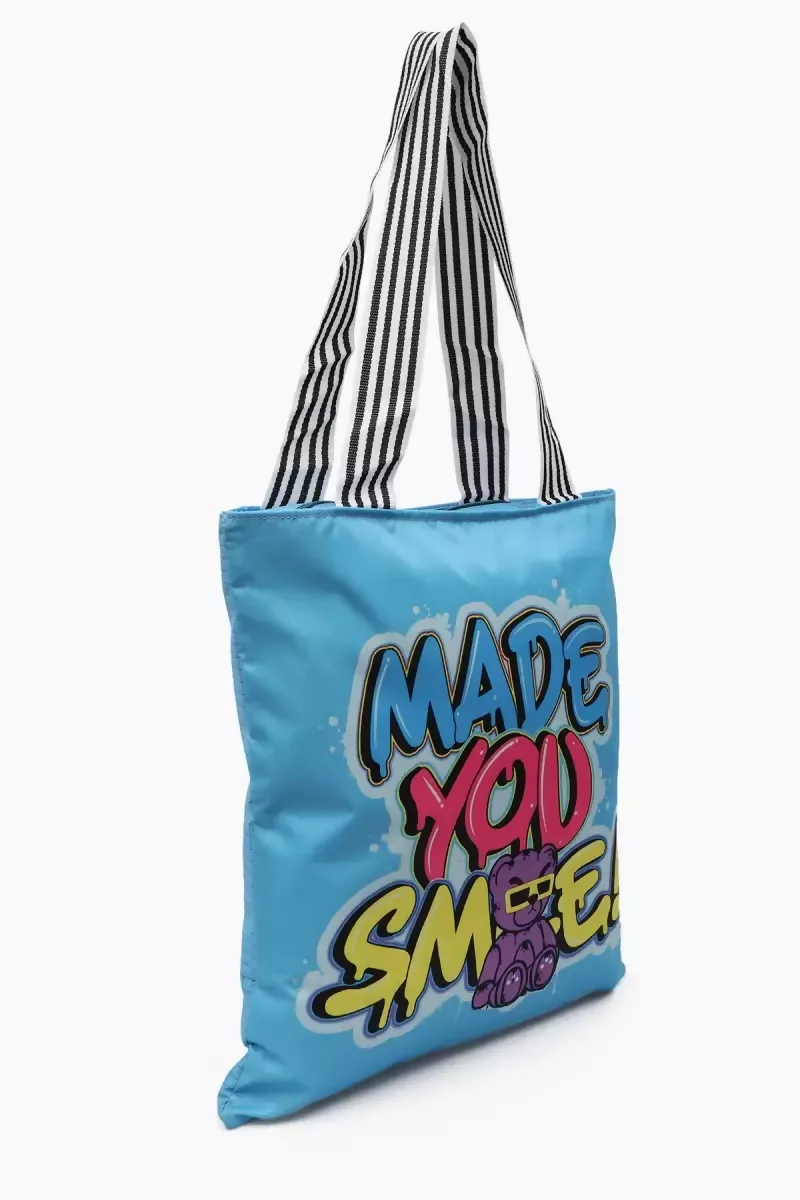 Stylish Printed Canvas Shopping Bag for Girls (Sky Blue) - Image 6