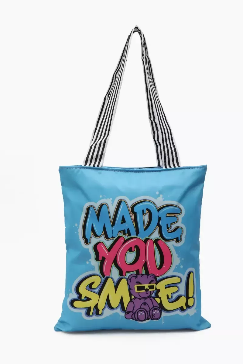 Stylish Printed Canvas Shopping Bag for Girls (Sky Blue) - Image 8