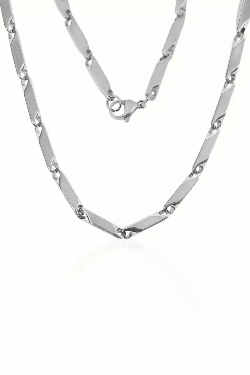Stylish Rice Shape Link Style Chain for Men - Silver,20 Inches - Image 4