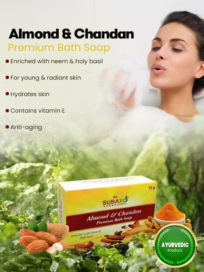 SUBAXO Almond & Chandan + Radiance-x Bath Soap Combo (2x75g,Pack Of 2) - Image 3