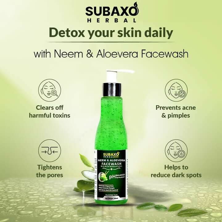 SUBAXO Red Onion Shampoo, Hair Wash, Herbal Shampoo (120ml) and Neem AloeVera Face Wash, Anti Pimples Face wash (200ml) Combo Pack - Image 3