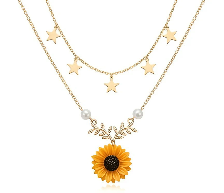 Sunflower Pendant & Star Charm Necklace Set