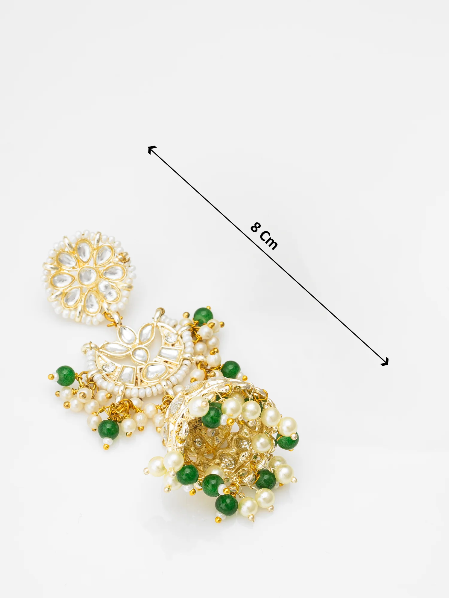 Traditional Kundan Green Bead Pearl Jhumka Earrings - Image 3
