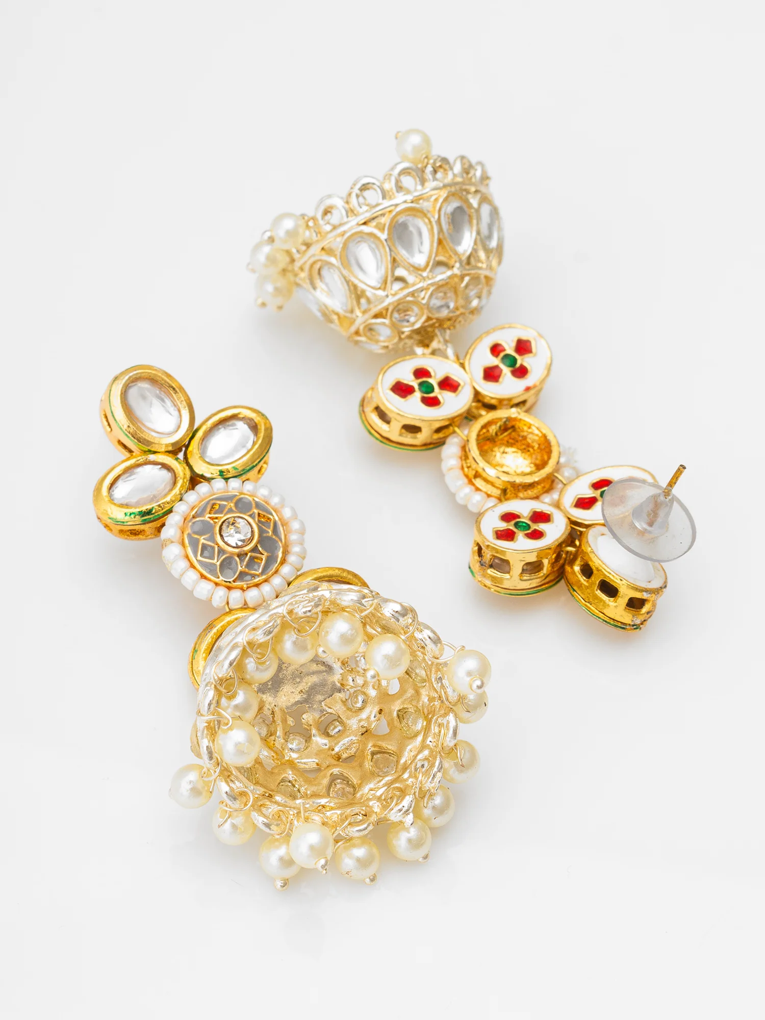 Traditional Kundan Pearl Jhumka Earrings - Image 2