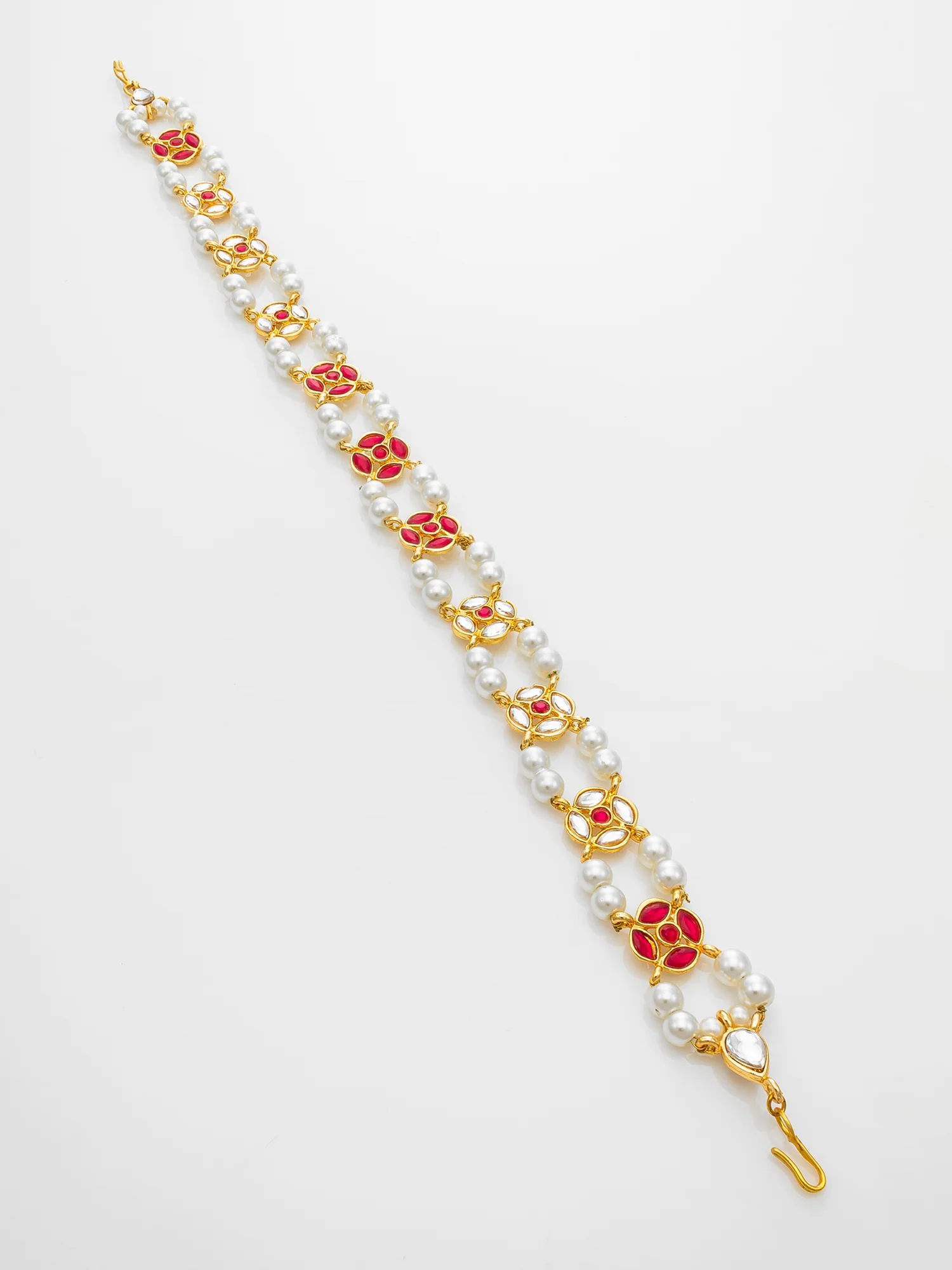 Traditional Kundan Red Enamel Matha Patti with Pearls – Bridal Headpiece - Image 2