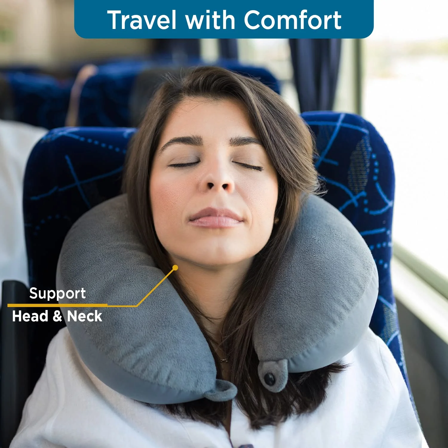 Sleepsia Velvet Memory Foam Neck Travel Pillow (Grey, Pack of 1) - Image 3