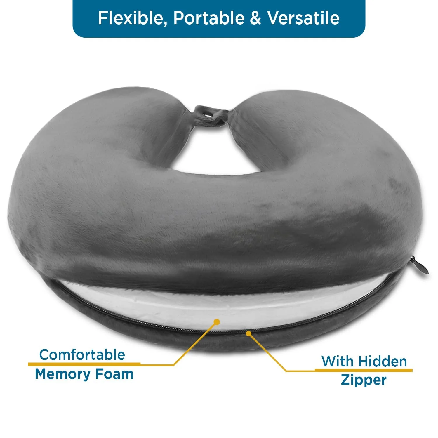 Sleepsia Velvet Memory Foam Neck Travel Pillow (Grey, Pack of 1) - Image 6