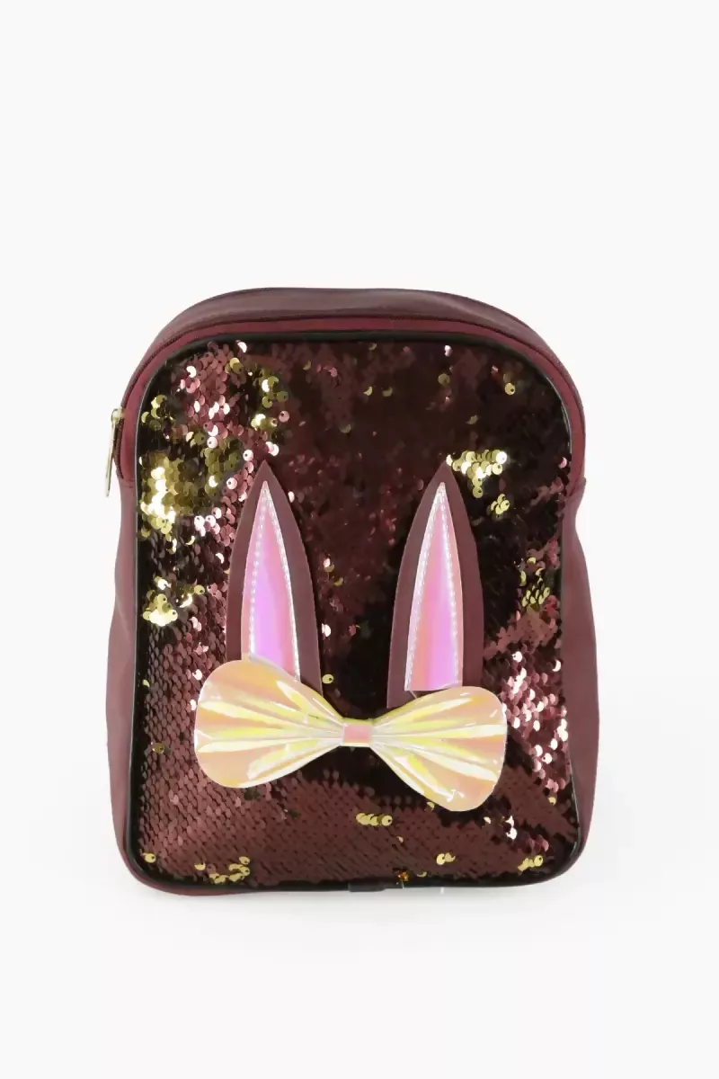 Trendy Reversable Sequin Mini Backpack for Girls - Marron with gold - Image 7