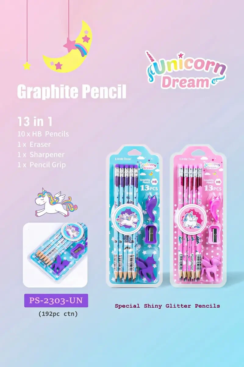 Unicorn Graphite Pencil Set, Pack of 1 - Pencil, Eraser, Sharpener & Pencil Holder ( pink) - Image 2