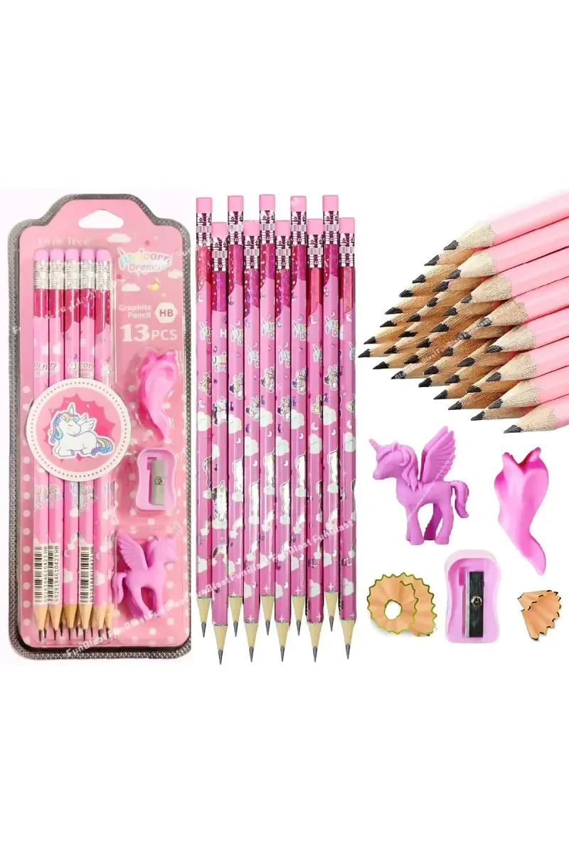 Unicorn Graphite Pencil Set, Pack of 1 - Pencil, Eraser, Sharpener & Pencil Holder ( pink) - Image 3