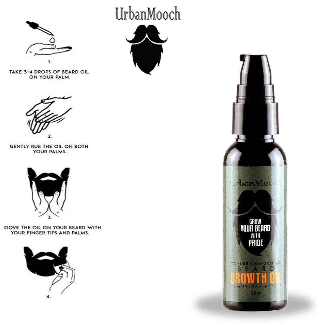 UrbanMooch | Beard Growth Oil & Beard Wash Combo | For Soft Silky Shiny Beard | Nourishing & Conditioning Formula | 120ml | For Men - Image 4
