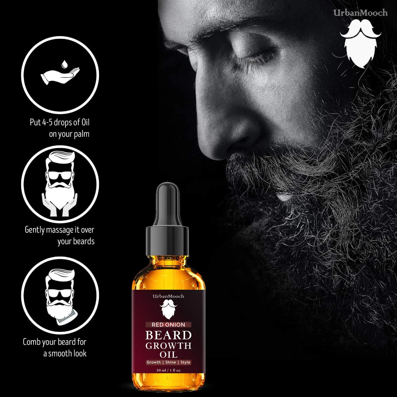 UrbanMooch Improved Onion Beard Growth Oil For Men | Enriched With Natural Herbs & Jadibuti (30 Ml) | Beard Softener | Paraben Free | Fills Patchy Beard | For Thicker & Longer Beard - Image 4
