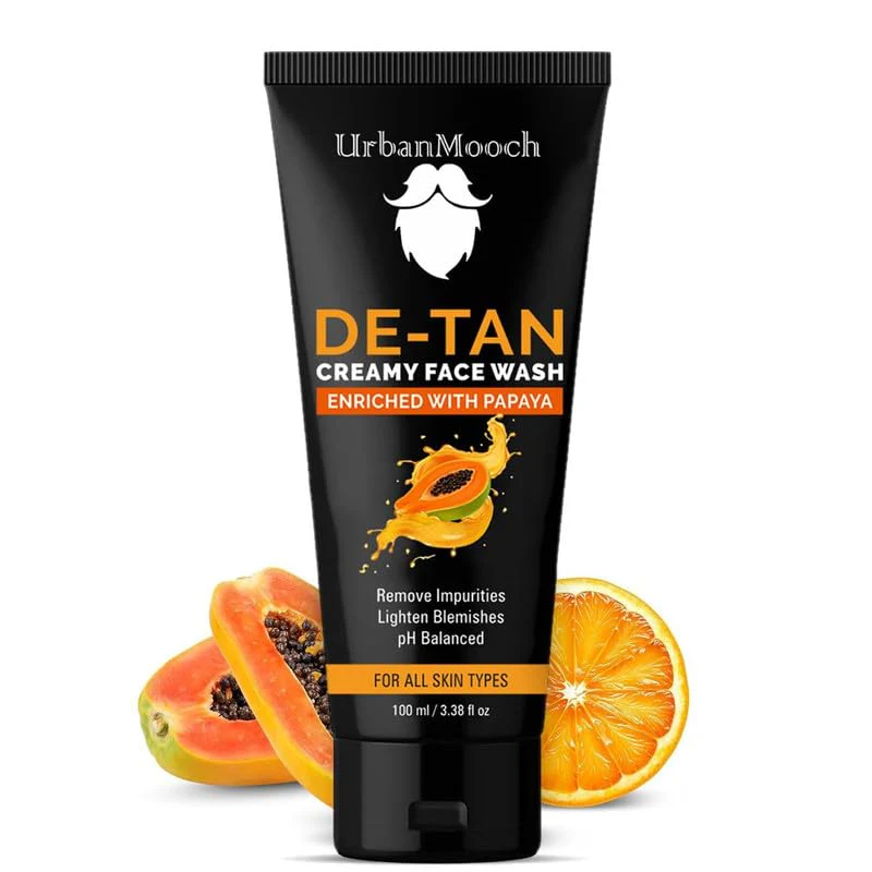 UrbanMooch Tan Removal Face Wash for Men | UrbanMooch DeTan Face Wash with Papaya Extract | Anti-Blemish, Oil-Free Daily Cleanser for Bright & Even Skin | Removes Dirt, Oil & Sun Tan – 100 ml - Image 2