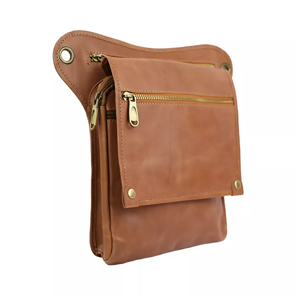 Vintage PU Leather Utility Bag – Multi-Pocket Travel & Everyday Bag (Brown) - Image 4