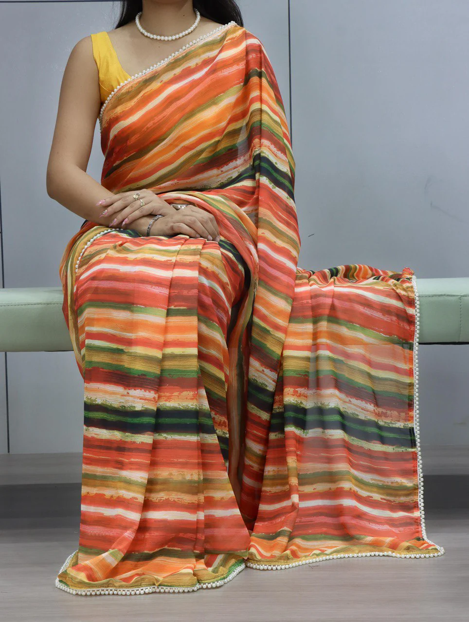 Weightless Printed Saree With Pearl Lace Border - Image 3