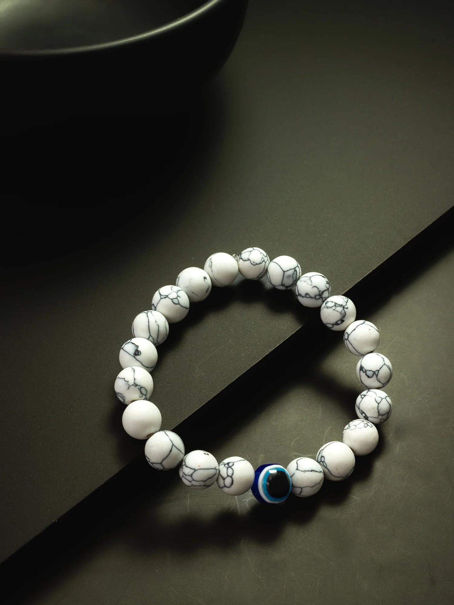 White Marble Beaded Evil Eye Bracelet - Image 3