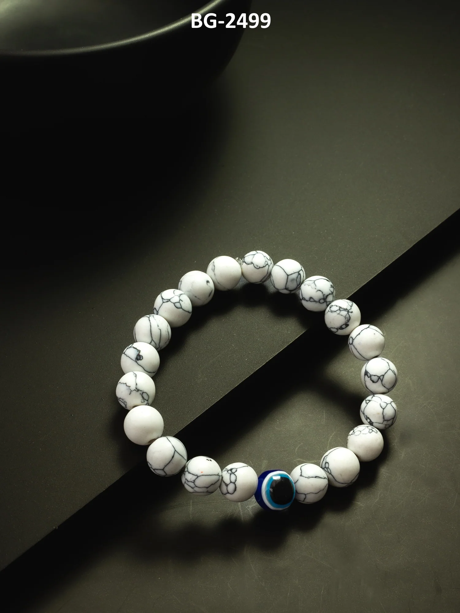 White Marble Beaded Evil Eye Bracelet - Image 4