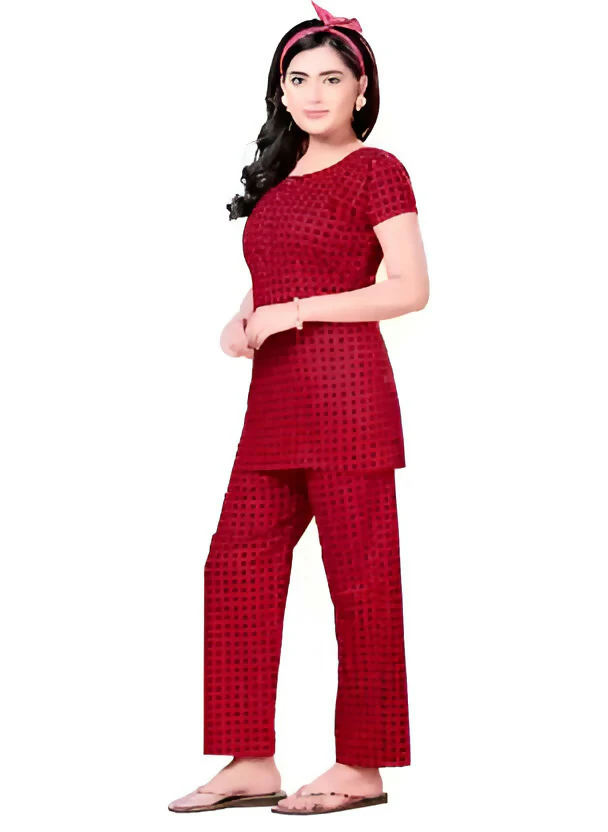 Women's Printed Night Suit Set (Red) - Image 4