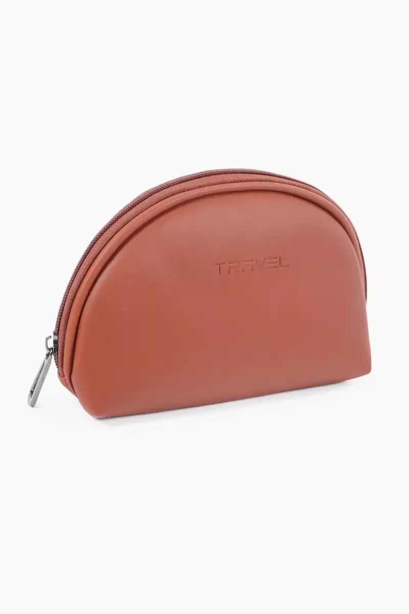 Women's Semicircle Makeup Pouch & Wallet Purse( Tan ) - Image 2